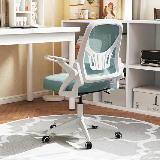 Giantex Mesh Office Chair, Ergonomic Desk Chair with Flip-up Arms & Lumbar Support, Height Adjustable Swivel Computer Desk Chair with High Back for Home Office (Blue)