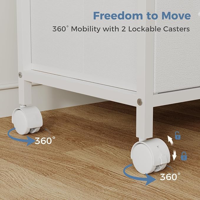 DUMOS 3-Tier Mobile File Cabinet, Printer Stand with Storage, Office Table with Drawers and Back Support Bar, Holds 110lbs for Home Office, White