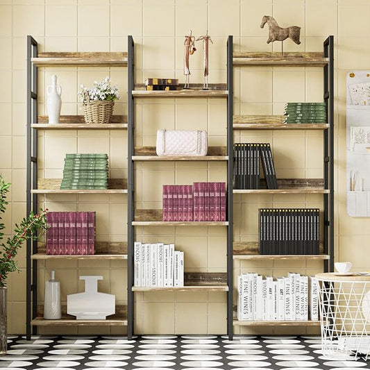 IRONCK Book Shelf, Bookshelves and Bookcases, 5 Tiers Bookshelf with Baffles, Large Bookshelf with Metal Shelving, Triple Wide Shelves for Living Room, Home Office