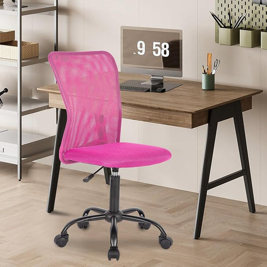 FDW Home Office Chair Mid Back Mesh Desk Chair Armless Computer Ergonomic Task Rolling Swivel Chair Back Support Adjustable Modern with Lumbar Support (Pack of 3, Pink)