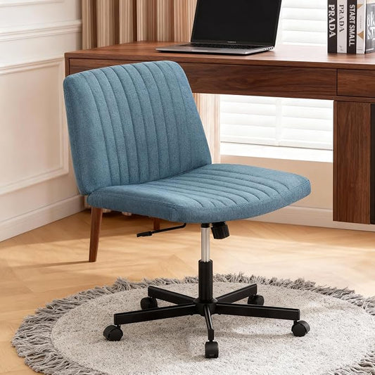FDW Criss Cross Chair with Wheels Cross Legged Office Desk Modern Swivel Height Adjustable Wide Seat Computer Task Vanity Chair Comfy Fabric Armless Seating for Home Office