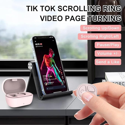 Tiktok Scrolling Ring, Bluetooth Camera Remote Control, Scrolling Ring Remote for iPhone TikTok FB YouTube IG Android Phone, Fingertip Wireless Scroller Page Turner (Baby Pink)