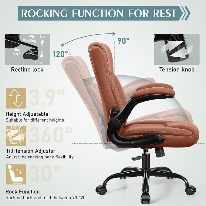 Leather Office Chair, PU Home Computer Desk Chairs with Ergonomic Back Support, 360°Swivel Free,Small Gaming Chair with Wheels and Adjustable Armrests, for Short People Use