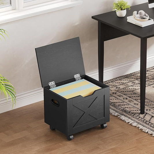 MAHANCRIS Rolling Filing Cabinet, Small File Cabinet Under Desk with Single Drawer, Hanging File Organizer for A4/Letter-Size Documents, Organizer Box, for Home Office, Black FCBK4001