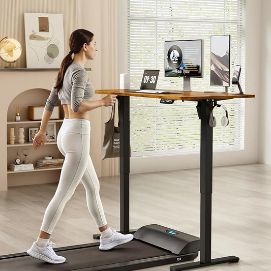 YESHOMY Height Adjustable Electric Standing Desk, 55 x 24 Inches Memory Home Office Sit Stand up Desk with Phone Holder and USB Charging Port, Rustic Brown