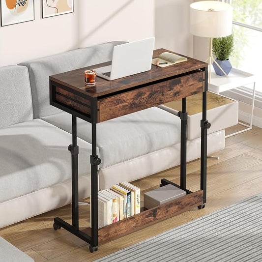 Laptop Desk with Wheels,Mobile Portable Desks with Drawers,Couch Sofa Bed Side Table Desk,Small Standing Desk for Home Office