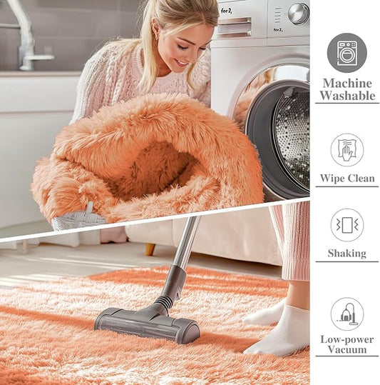OLANLY 2x8 Machine Washable Runner Rugs for Hallway, Soft Fluffy Shaggy Bedside Rugs for Bedroom, Living Room, Indoor Floor Carpet for Kids Girls and Boys, Home Decor Aesthetic, Muted Orange