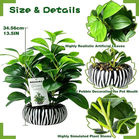 Realistic Artificial Potted Plant, Faux Indoor Greenery for Home Office Living Room Bookshelf Bathroom Decor, Low-Maintenance Space-Saving Fake Plants with Modern Decorative Vase