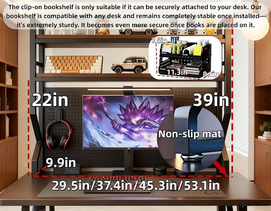 Desktop Hutch Bookshelf,Many Gifts,Metal Desktop Bookcase with pegboard, Desk Shelf, Countertop Storage Organizer Rack for Dorm or Office,Desktop Shelves Brown( 37.4" Lx9.9 Wx39 H