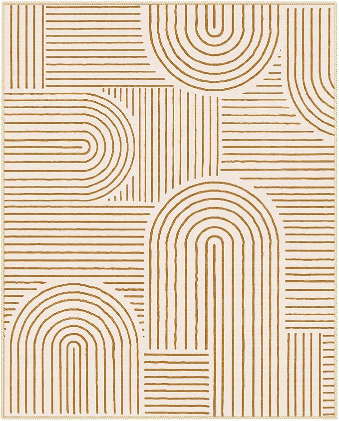 Lahome Abstract Machine Washable Rugs 8x10, Ultra-Thin Soft 8x10 Rugs for Living Room Office, Non-Slip Bedroom Rug Large Carpet Non-Shedding Accent Rug for Office Dining Room Darrell (8x10ft,Orange)