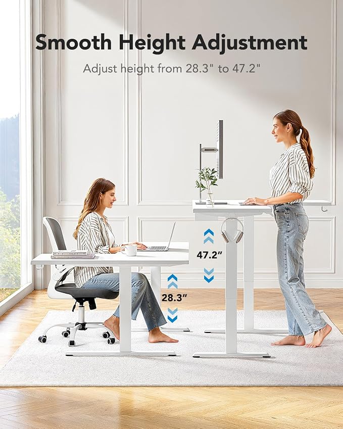 HUANUO Dual Motor 71x48 inch L Shaped Electric Standing Desk with 3 Preset Heights, Electric Height Adjustable Computer Table, 2 Hooks & Cable Tray, Raising Desk for Home Office, White