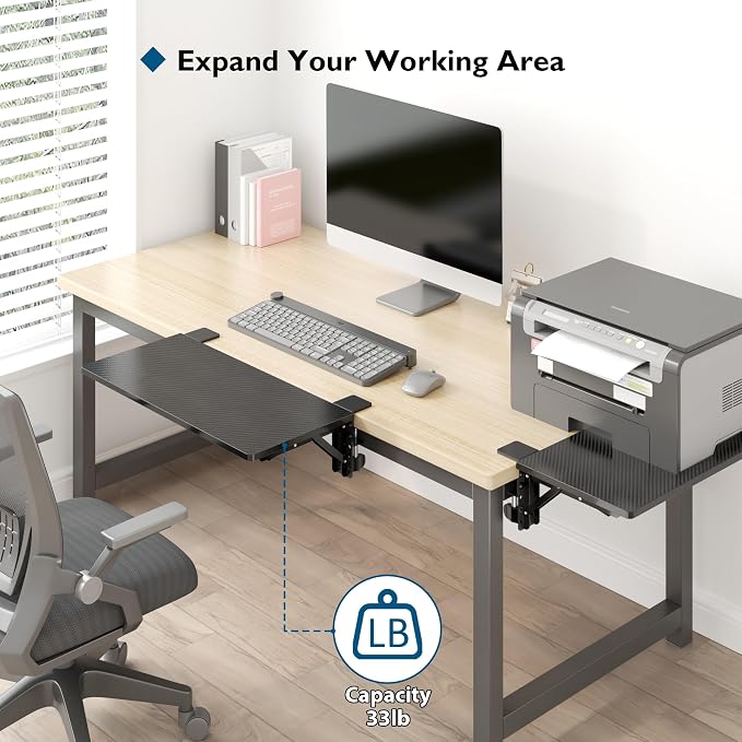 BONTEC Small Ergonomics Desk Extender Tray, 20x9.5 Inch Table Mount Arm Rest Shelf, 90ยฐ Foldable Keyboard Tray Platform, Clamp on Computer Arm Rest for Desk Suitable for Office Desks, Black Carbon