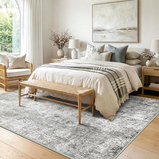 RELEANY Washable Area Rugs 6'x8' Non-Slip Modern Abstract Soft for Living Room Entryway Bedroom Kitchen, Print Pattern, Gray White Grey