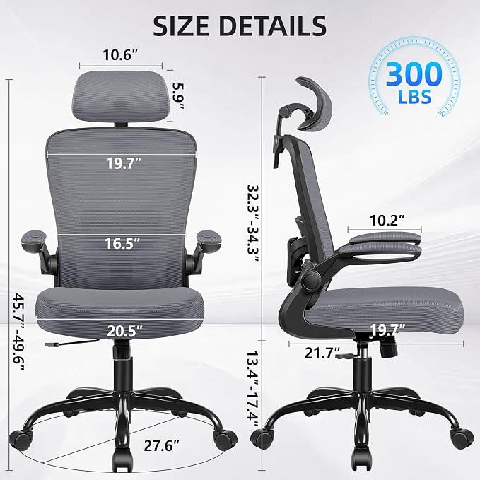 FelixKing Office Chair, Desk Chair with Adjustable Lumbar Support, Ergonomic Computer Chair with High Back and Armrest, Adjustable Height Gaming Chair Home Office Swivel Chair(Dark Gray)