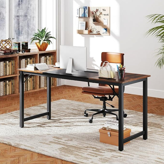 GOFLAME 63” Computer Desk Set of 6, Heavy Duty Metal Frame Laptop Table, Writing PC Table, Rectangle Home Office Desk, Conference Table, Meeting Room, Boardroom Desk, Working Task Desk for Study