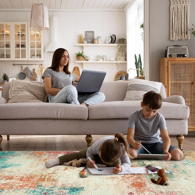 Lahome Abstract Area Rugs 9x12 for Living Room, Washable Ultra Thin Soft Bedroom Rug Stain Resistant, Multi Color Indoor Modern Large Floor Throw Carpet for Dining Room Playroom