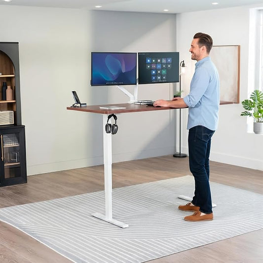 VIVO Electric 71 x 30 in Standing Desk, Touch Screen Adjustment, 220 lb Frame Support, 2E Series, Dark Walnut Top, White Frame, DESK-KIT-2EW71D
