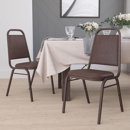 Flash Furniture 4 Pack HERCULES Series Trapezoidal Back Stacking Banquet Chair in Brown Vinyl - Copper Vein Frame
