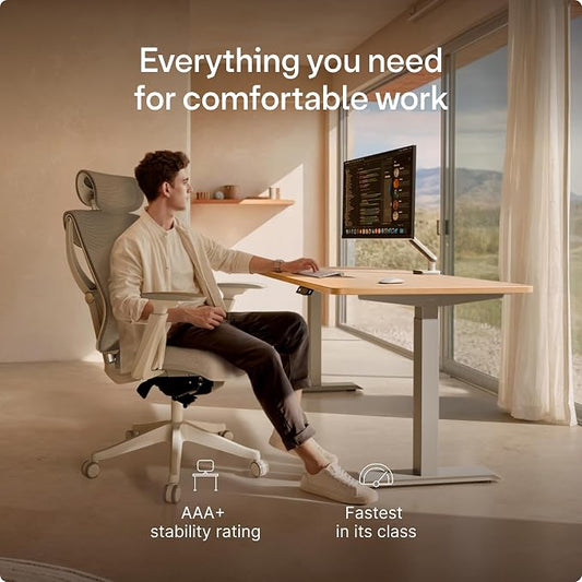 Desktronic HomeOne Standing Desk 48x24 — Ergonomic Sit Stand Home Office Desk, Made in Europe, Electric Dual Motor Height Adjustable, USB & USB-C Charging, Wobble-Free, Touchscreen, 3 Memory Presets