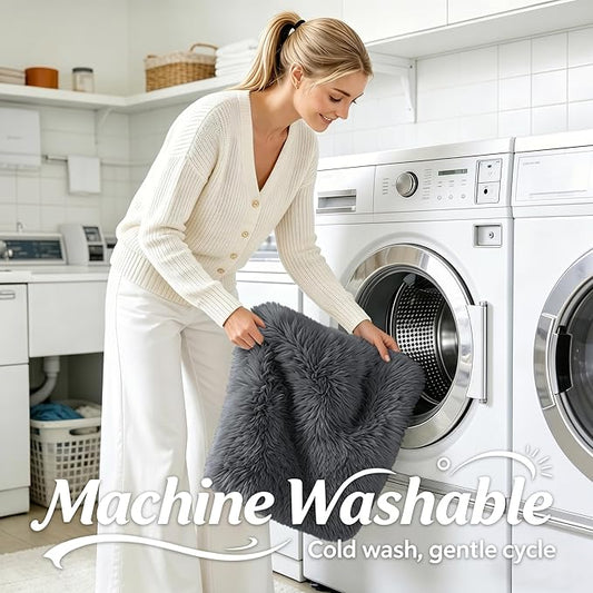 OLANLY 3x12 Machine Washable Runner Rugs for Hallway, Soft Fluffy Shaggy Bedside Rugs for Bedroom, Living Room, Indoor Floor Carpet for Kids Girls and Boys, Nursery Rooms, Home Decor Aesthetic, Grey