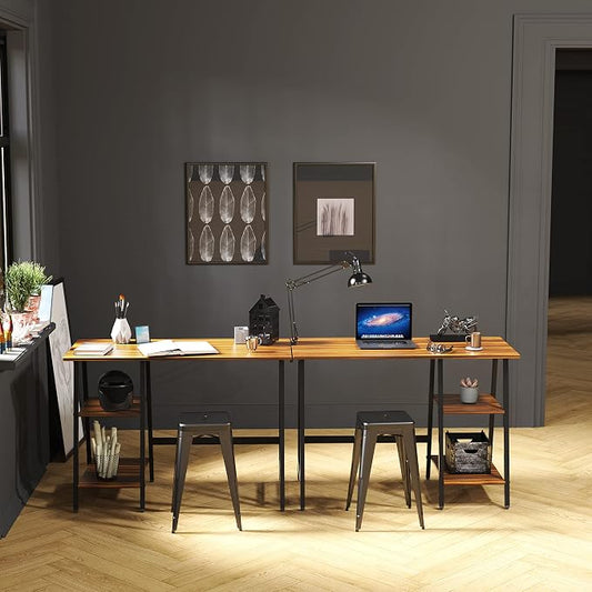 SHW 43-Inch Home Office Trestle Computer Desk with Open Storage Shelves, Walnut