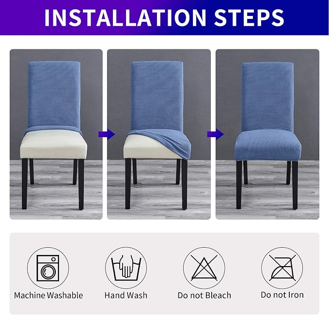 Stretch Chair Covers for Dining Room Set of 2, Removable Washable Dining Room Chair Covers, Dining Chair Slipcovers Seat Protector, Great for Home and Banquet Deecor (Periwinkle Blue, 2 Pack)