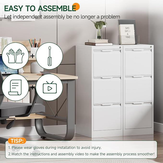 3 Drawer File Cabinet with Lock, Filing Cabinets for Home Office | Lockable File Cabinet, Metal File Cabinet, Heavy Duty File Storage Cabinet for Letter/Legal/A4/F4 Size, Assembly Require