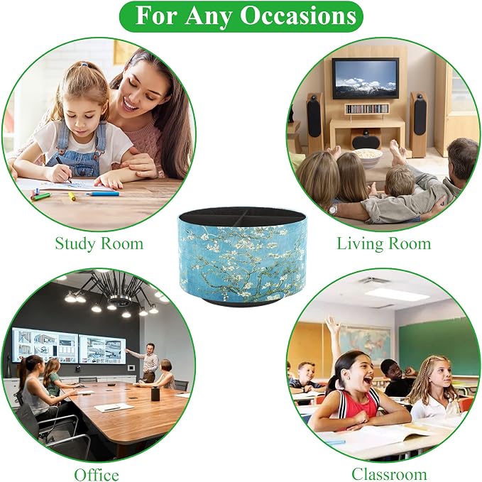 Round Leather Art Supply Organizer,Remote Control Holder,360 Degree Rotating,Multi-Functional Pencil Holder,4 Compartments Desktop Stationary Organizer(1-Peach Blossom)