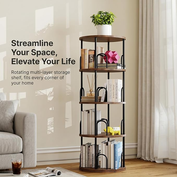 4 Tier Rotating Bookshelf Tower for Kids, Small Narrow Corner Book Shelf for Childrens, Toddler, Nursery Bookcase for Toy, Lego Dispaly Shelf for Bedroom Living Room Office Kitchen Shelf Tower