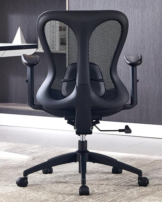 amseatec Ergonomic Office Desk Chair, Comfortable Computer Gaming Chair, Breathable Mesh Back & Seat, Adjustable Armrest, Lumbar Support, Butterfly Design for Home Office (Black)