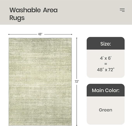 Valenrug Washable Rugs 4x6 - Stain Resistant 4x6 Area Rugs for Living Room, Non Slip Backing Printed Rugs for Bedroom, Folable Machine Washable Area Rug(4'x6', Green)