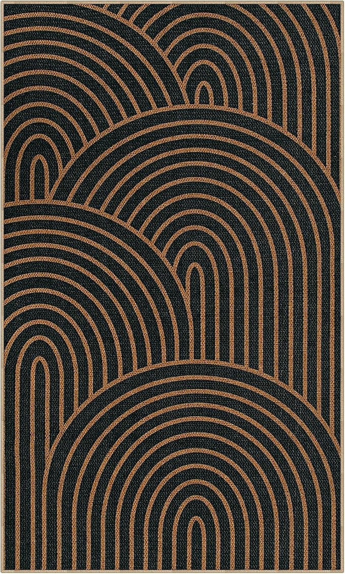 Lahome Enfys Modern Rainbow Easy Jute Patio Rug, 3x5 Washable Rugs for Entryway Farmhouse Carpet, Non Slip Indoor Door Mat Contemporary Throw Carpet for Laundry Guestroom Room Porch Decor