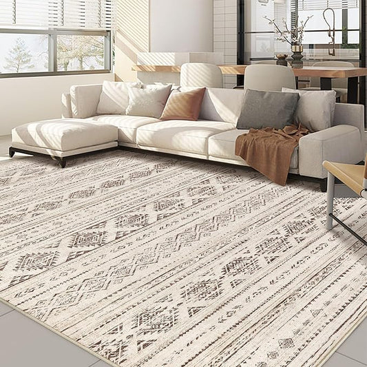 Nakagishi Area Rug Living Room Rugs: 5x7 Washable Boho Large Neutral Farmhouse Soft Moroccan Stain Resistant Indoor Carpet for Bedroom Nursery Kids Office Dining Room Home House Decor - Dark Brown