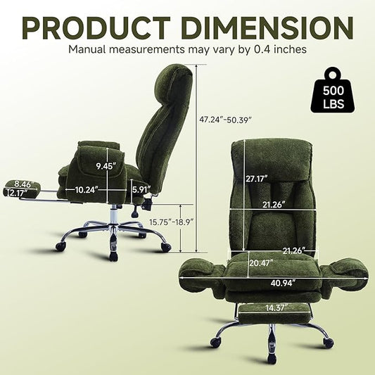 Criss Cross Office Chair, Cloud Desk Computer Chair with 5-Position Adjustable Armrests&Headrest Cat Perch &Cross Legged Sitting, Executive Vanity Chair Wide with FootRest, Reclining Desk Chair Green