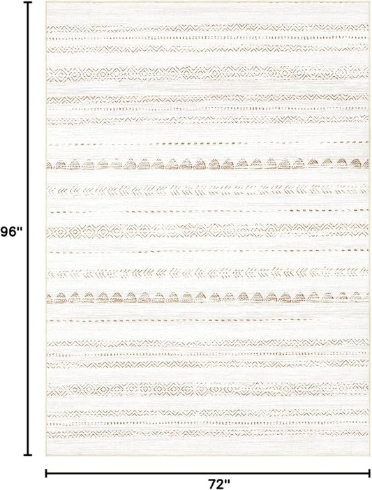 Nakagishi 6x8 Area Rugs Living Room: Washable Boho Large Neutral Soft Farmhouse Rug Stain Resistant Modern Indoor Floor Non-Slip Carpet for Bedroom Nursery Kids Playroom Office Dining Room Dorm- Brown