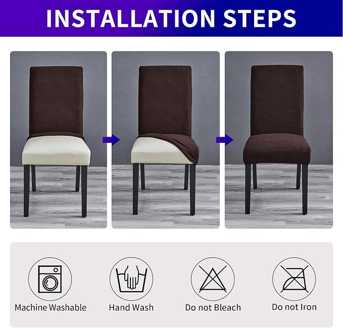 Stretch Chair Covers for Dining Room Set of 2, Removable Washable Dining Room Chair Covers, Dining Chair Slipcovers Seat Protector, Great for Home Decor and Banquet (Chocolate, 2 Pack)