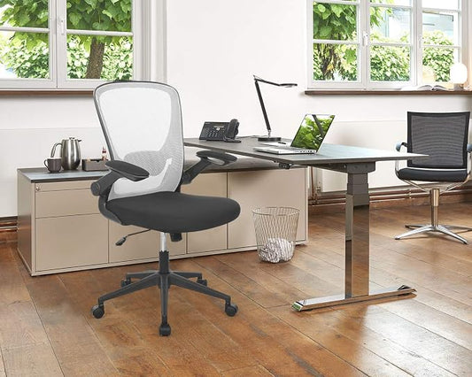 Office Chair Desk Computer Chair with Lumbar Support Flip-up Arms Swivel Rolling Executive Task Mesh Adjustable Ergonomic for Adults(White)