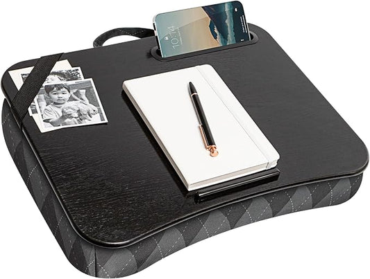 LAPGEAR Designer Lap Desk 2-Pack with Storage Basket, Phone Slot & Device Ledge – Gray Argyle – Fits Laptops up to 15.6" – Style No. 70438