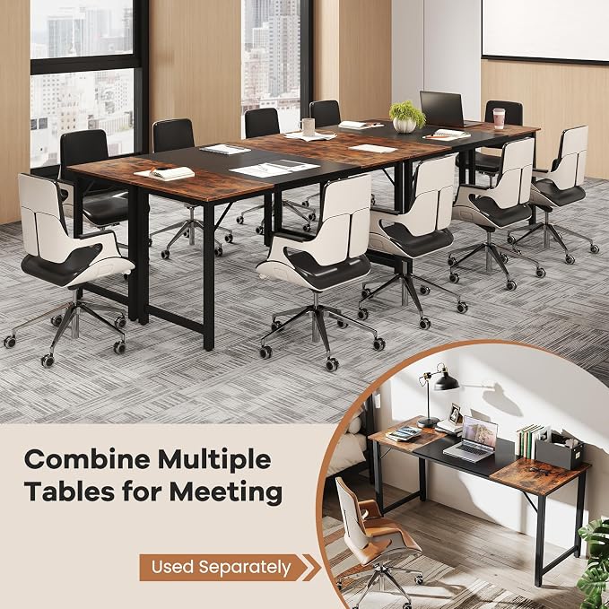 GOFLAME 63” Computer Desk, Heavy Duty Metal Frame Laptop Table, Writing PC Table, Rectangle Home Office Desk, Conference Table, Meeting Room, Boardroom Desk, Working Task Desk for Bedroom, Study
