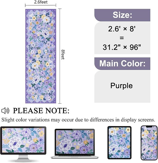 DUKINO Runner Rug, 2.6x8 Kitchen Rug for Hallway with Non Slip Backing, Washable Low Pile Soft Boho Floral Runner Carpet for Hallway, Kitchen, Entryway, Laundry, Bedroom, Purple