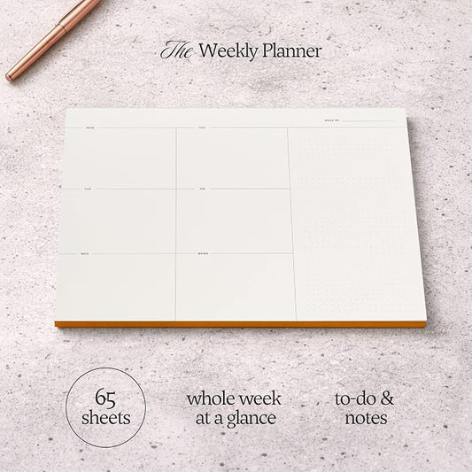 Weekly To-Do List Notepad – Desk Pad for Work and Study, Orange, 11.7x8.3 Inches