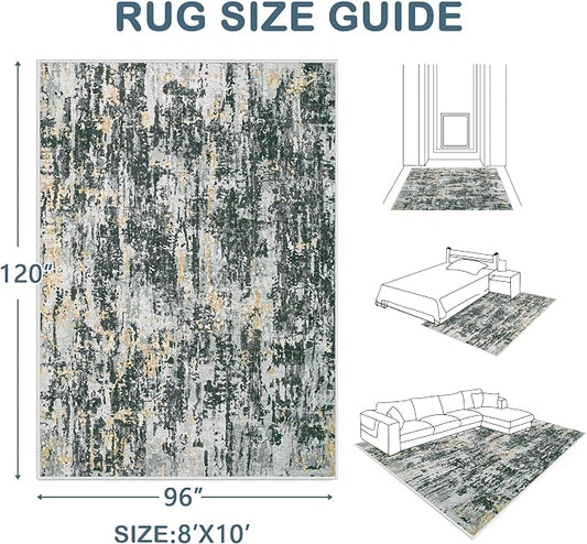 Area Rugs 8x10 Living Room: Washable Rug Modern Abstract Large Rugs Soft Non Slip Neutral Rug Stain Resistant Indoor Carpet for Bedroom Kitchen Dining Room Home Office Rugs(Black Grey Gold,8'x10')