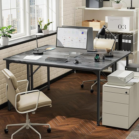PRAISUN 55 X 20 Inch Office Computer Desk with Power Outlets and USB-C Port, Larger and Longer Gaming Desk, for Home Office, Study, Bedroom, Writing Work from Home Table, Metal Frame, Grey