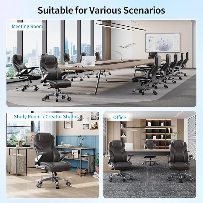 Big and Tall Office Chair with 5D Arms, Fabric & PU Leather Heavy Duty Desk Chair, Adjustable Lumbar Support & Height, Tilt Function, High Back Ergonomic Executive Computer Chair