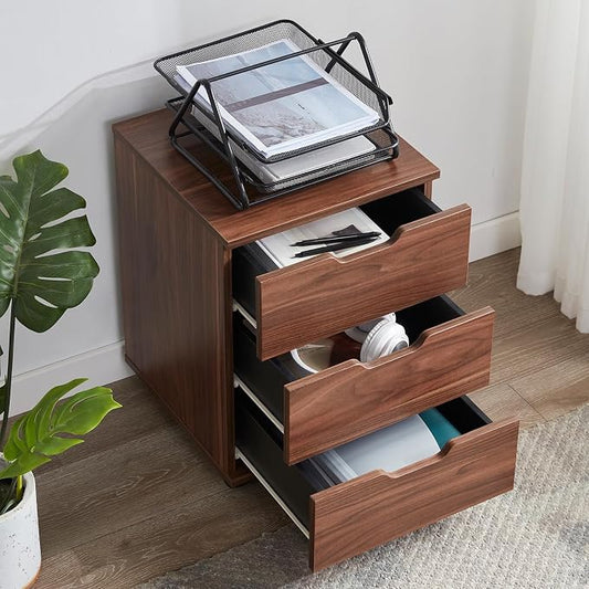 Farini Wood File Cabinet for Home Office,Under Desk 3 Drawer Mobile File Cabinet(Brown,Fully-Assembled)