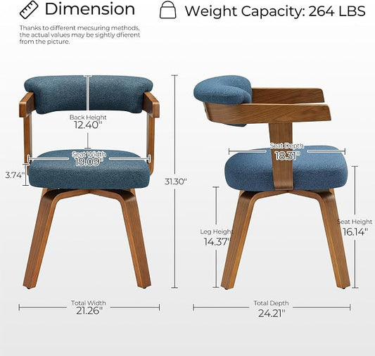 Art Leon Office Chair No Wheels - Mid Century Modern Desk Chair, Fabric Upholstered Accent Arm Chair with Wood Legs for Small Spaces Home Office Living Room Bedroom Study, Off White/Walnut