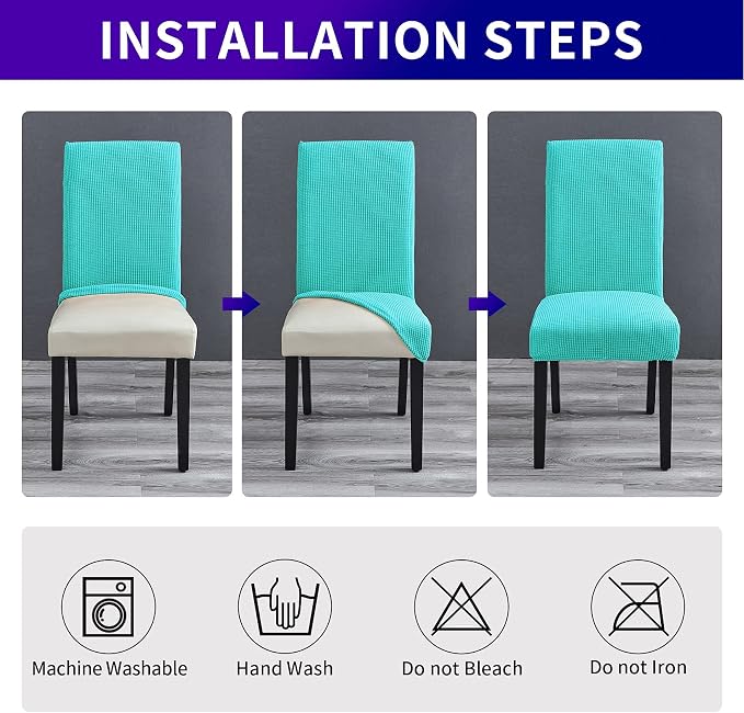 Stretch Chair Covers for Dining Room Set of 2, Removable Washable Dining Room Chair Covers, Dining Chair Slipcovers Seat Protector, Great for Home and Banquet Decoration (Turquoise, 2 Pack)