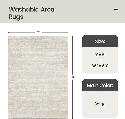 Valenrug Washable Rugs 3x5 - Stain Resistant 3x5 Area Rugs for Living Room, Non Slip Backing Printed Entryway Rugs for Bedroom, Folable Machine Washable Area Rug(3'x5', Beige)