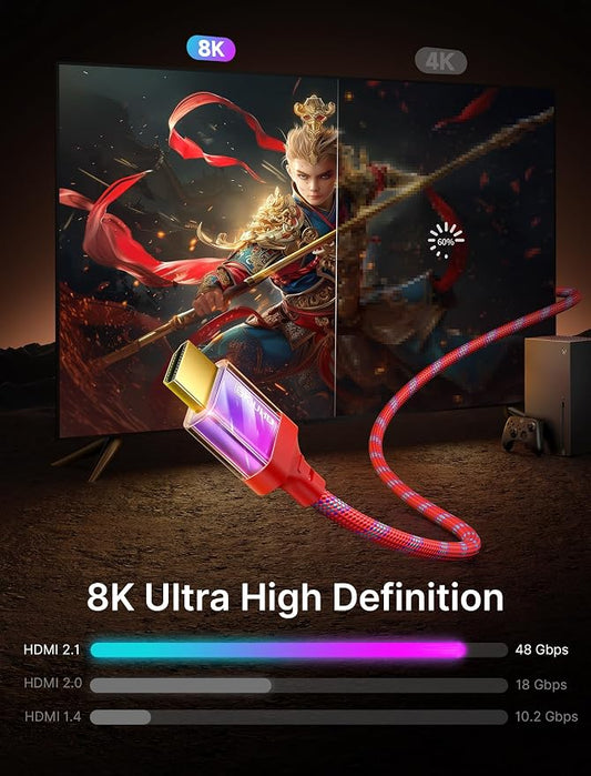 JSAUX 10K 8K HDMI to HDMI Cable 2.1 2 Pack 3ft/1m, 48Gbps Ultra High Speed Super Slim HDMI Cable Braided Cord, 8K@60Hz 4K@120Hz HDCP 2.2&2.3, eARC, ARC, CEC Compatible with TV/Laptop/PS5/Xbox & More