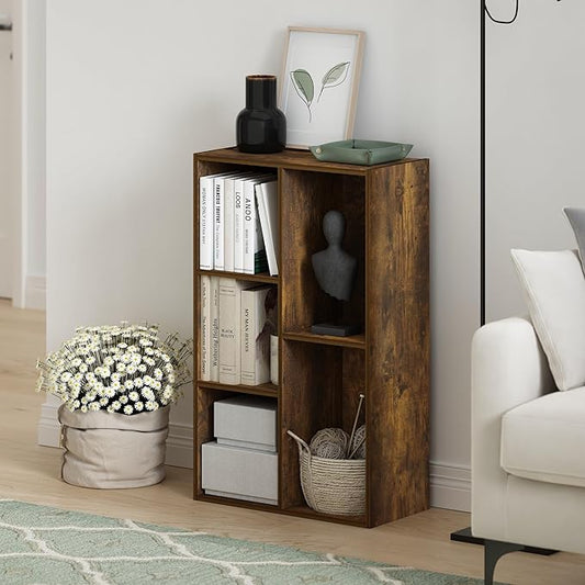 Furinno LUDER Book Shelf, 5-Cube Bookshelf, Reversible Bookcase, 9.4 x 19.5 x 31.5, Easy Assembly, for Living Room, Bedroom, Home Office, Amber Pine